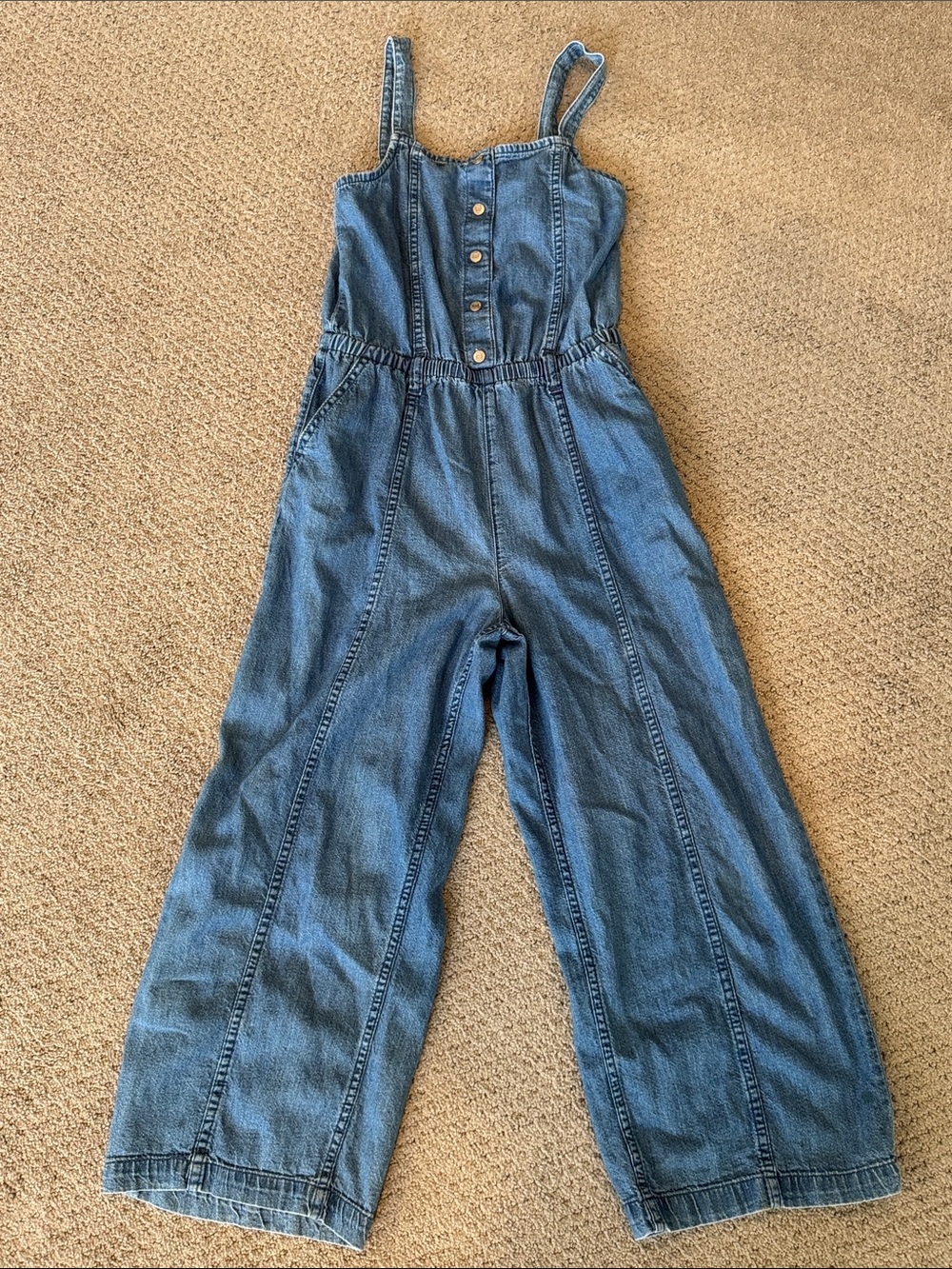 Girls, Gap Kids XL/12 Denim Wide-Leg Kids Jumpsuit - Blue
